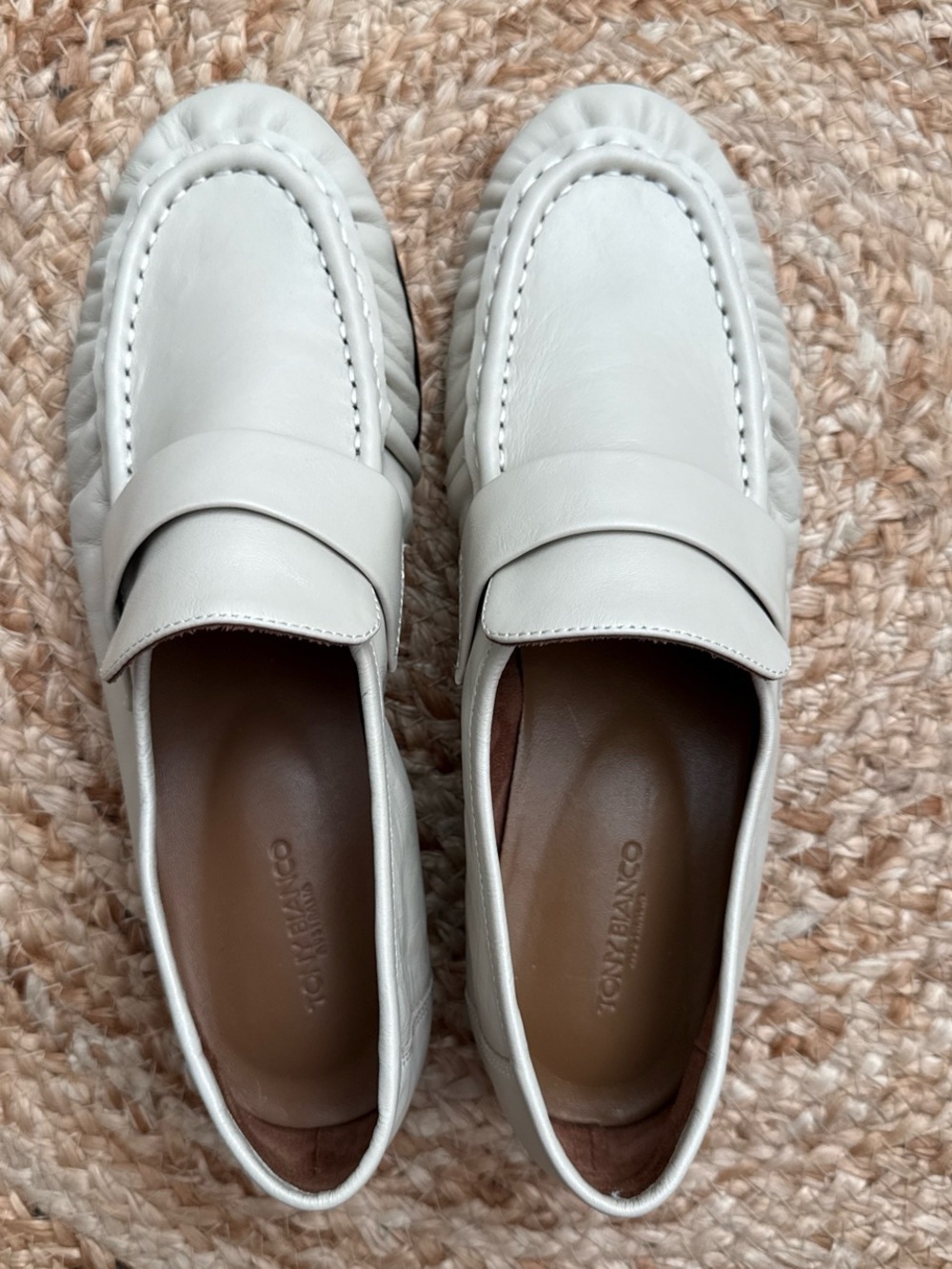 Tony Bianco Cream Leather Penny Loafers